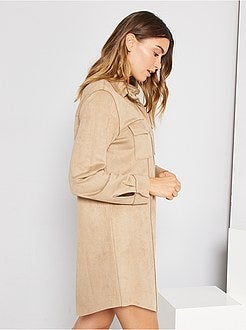 Vestido-camisa em camurça sintética - Kiabi