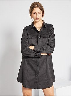 Vestido-camisa em camurça sintética - Kiabi
