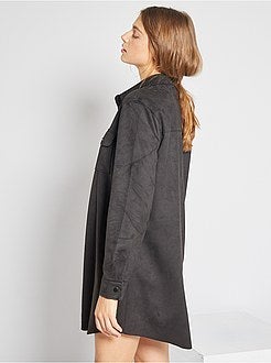 Vestido-camisa em camurça sintética - Kiabi