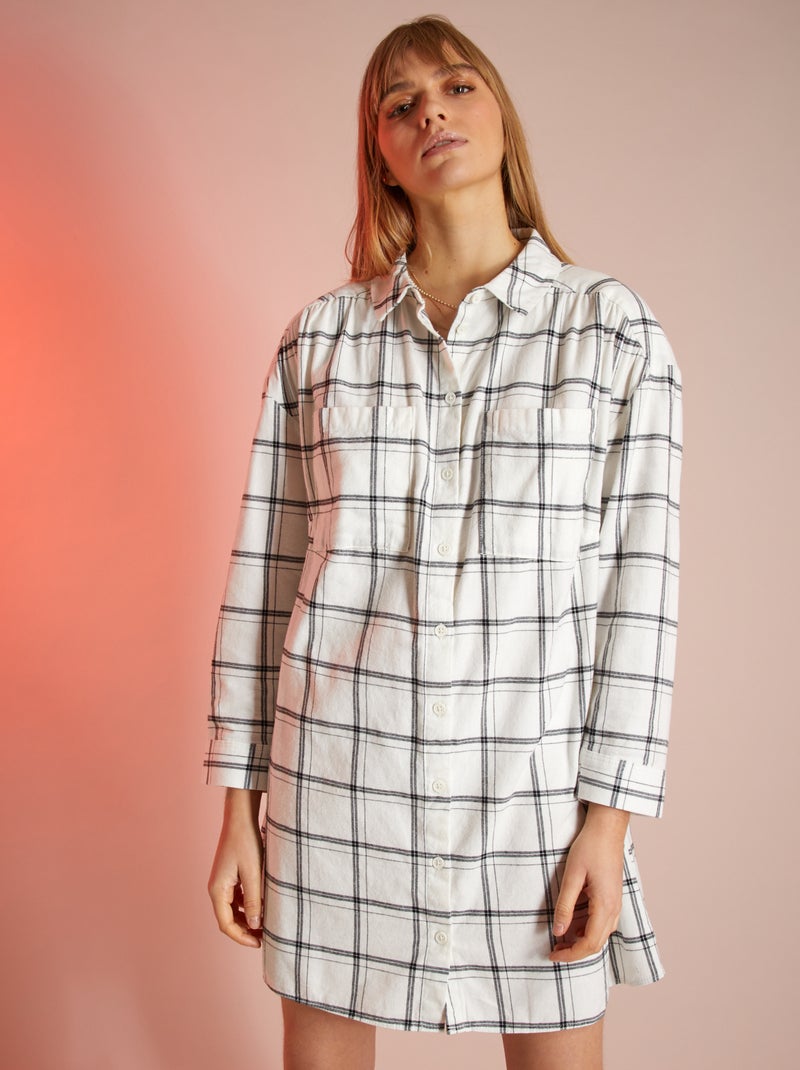 Vestido-camisa em flanela  - BRANCO - Kiabi