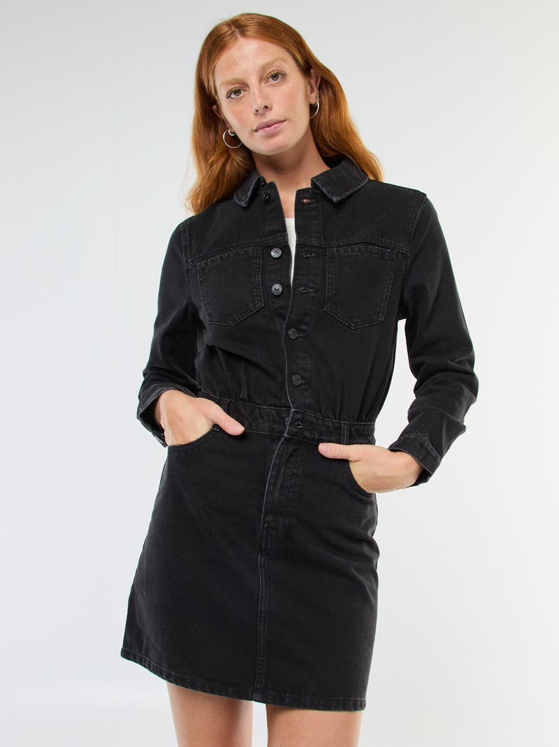 Vestido camisa em ganga Cinza - Kiabi