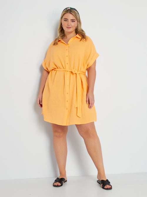 Vestido-camisa em gaze de algodão - Kiabi