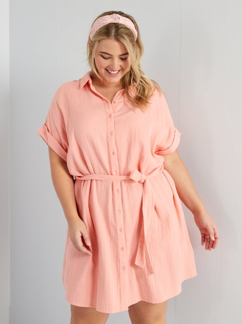 Vestido-camisa em gaze de algodão - Kiabi