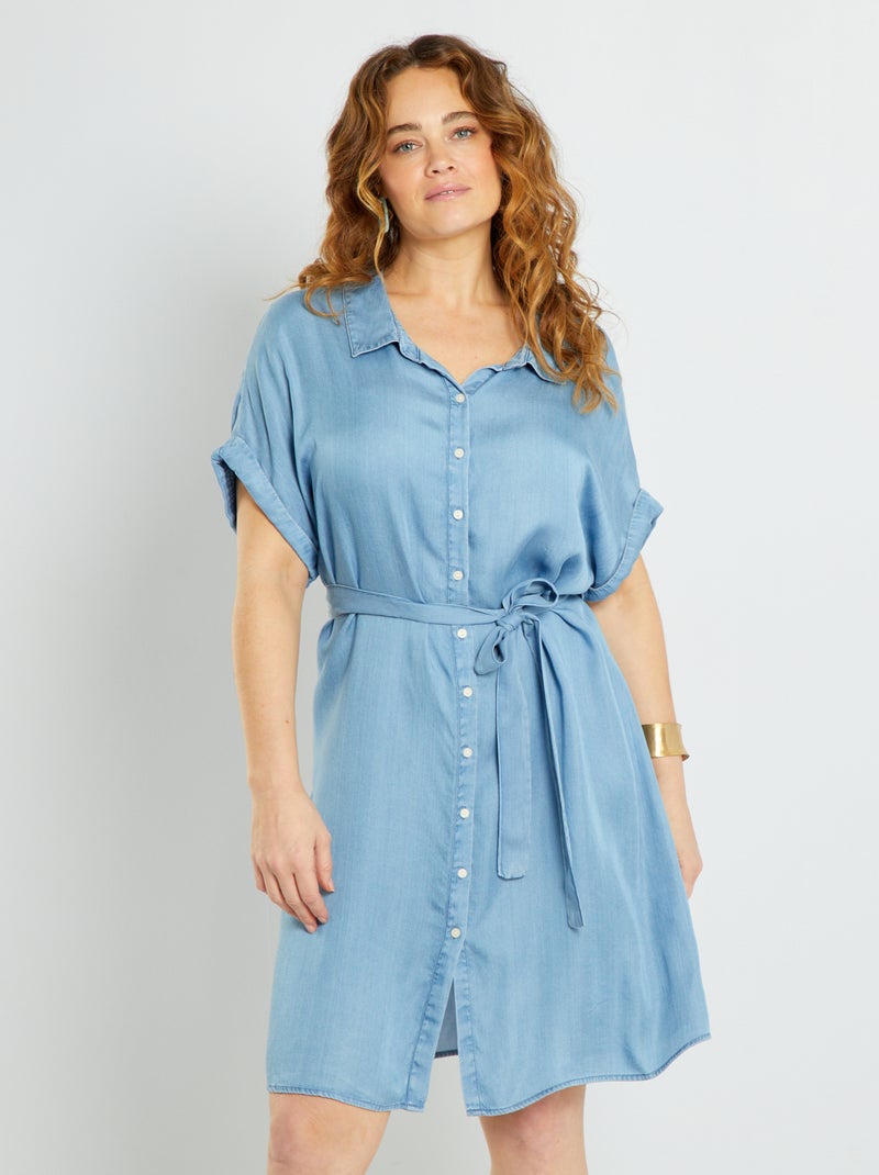 Vestido-camisa em liocel AZUL - Kiabi