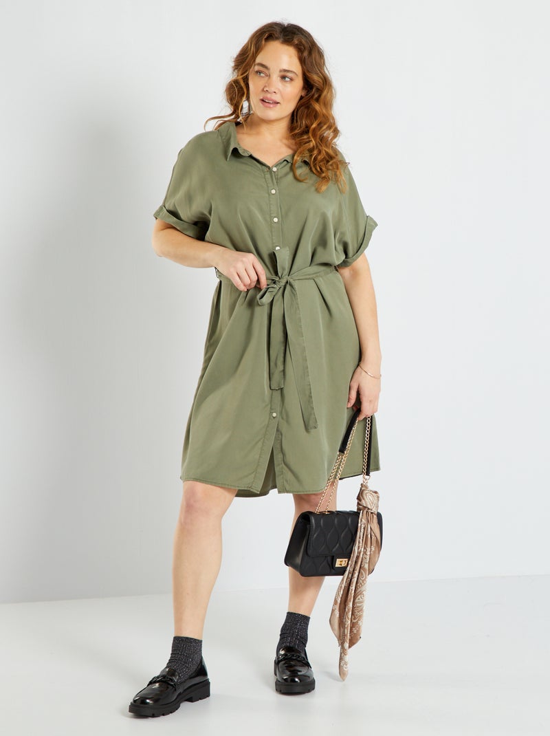 Vestido-camisa em liocel Verde Lichene - Kiabi
