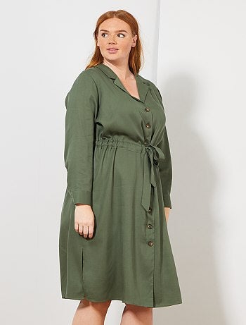 Mulher tamanhos grandes - Vestido camisa em lyocell - Kiabi
