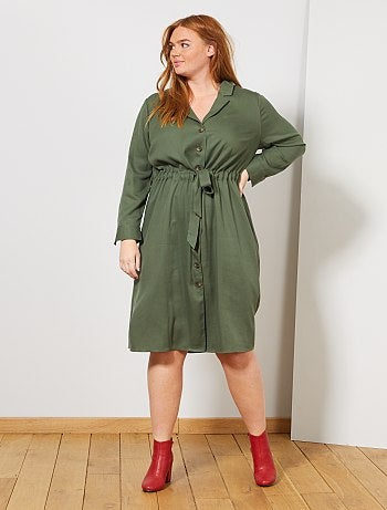 Mulher tamanhos grandes - Vestido camisa em lyocell - Kiabi