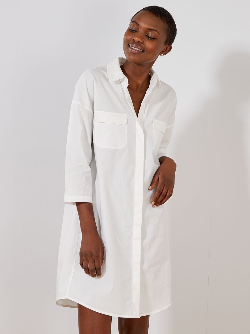Vestido camisa em popelina Branco - Kiabi