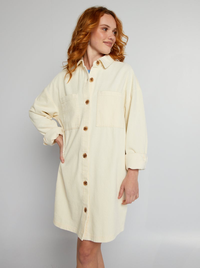 Vestido-camisa em veludo BEGE - Kiabi
