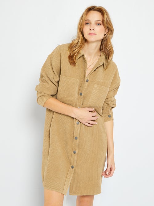 Vestido camisa em veludo - Kiabi