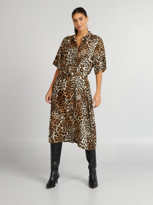 Vestido camisa fluida leopardo 'JDY' - Kiabi