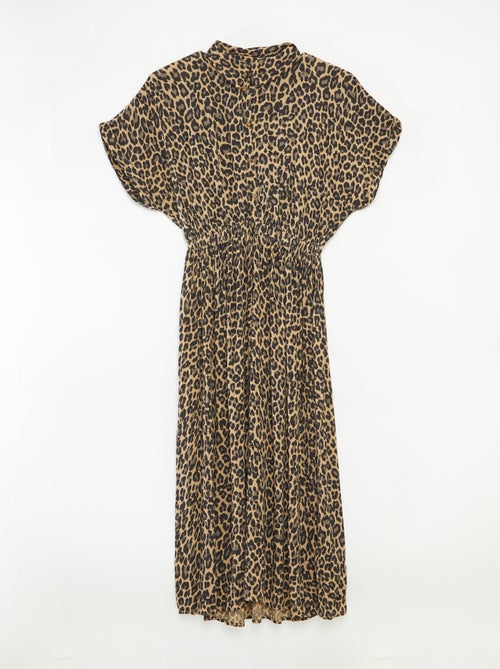 Vestido-camisa longo estampado leopardo - coleção fácil de vestir - Kiabi