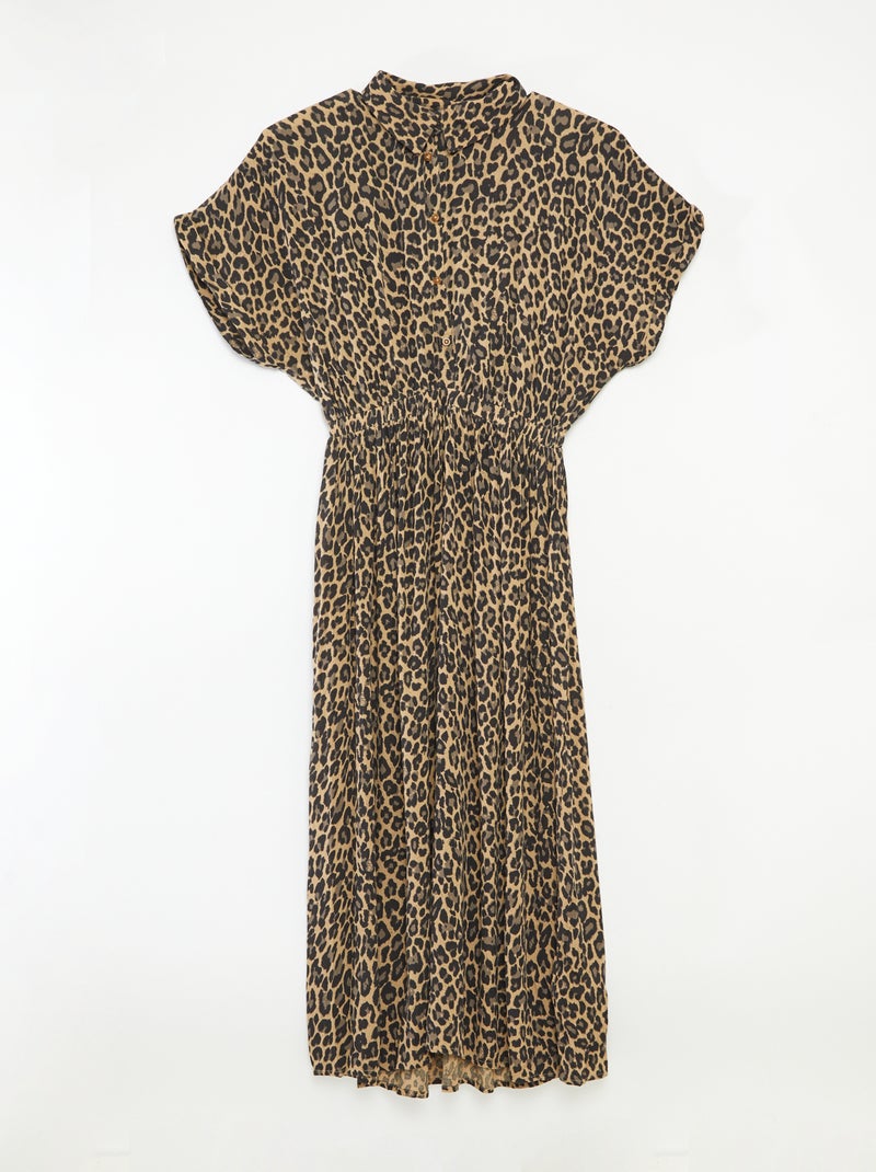 Vestido-camisa longo estampado leopardo - coleção fácil de vestir Bege - Kiabi