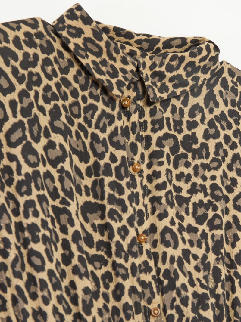 Vestido-camisa longo estampado leopardo - coleção fácil de vestir Bege - Kiabi
