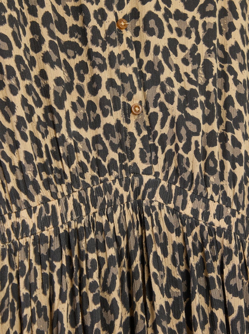 Vestido-camisa longo estampado leopardo - coleção fácil de vestir Bege - Kiabi