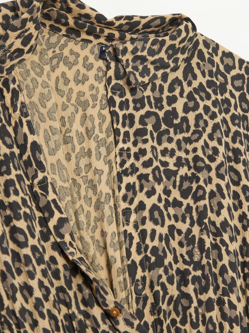 Vestido-camisa longo estampado leopardo - coleção fácil de vestir Bege - Kiabi