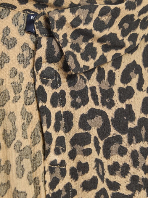 Vestido-camisa longo estampado leopardo - coleção fácil de vestir - Kiabi