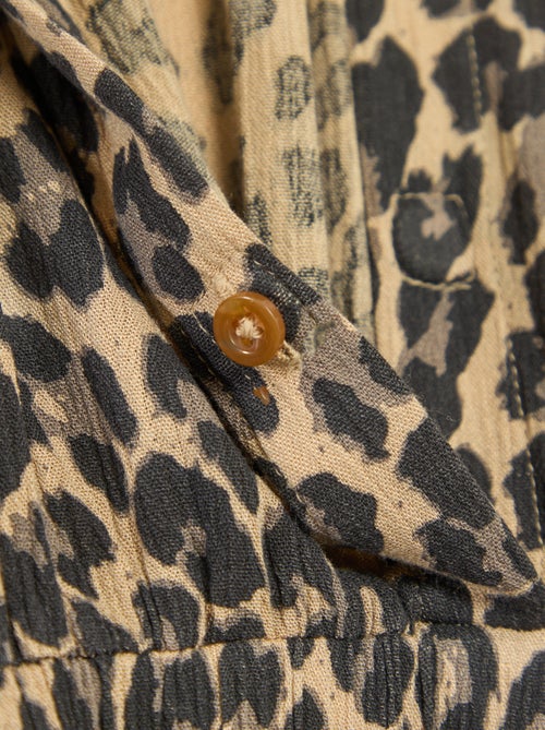 Vestido-camisa longo estampado leopardo - coleção fácil de vestir - Kiabi