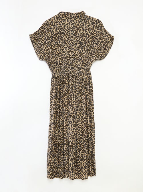 Vestido-camisa longo estampado leopardo - coleção fácil de vestir - Kiabi