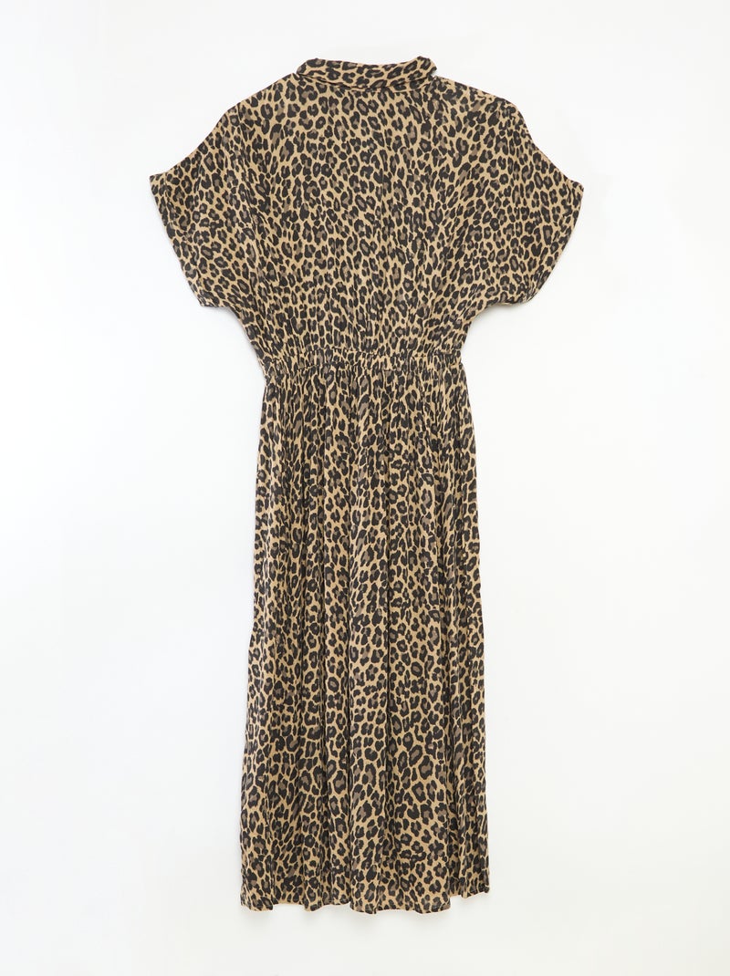Vestido-camisa longo estampado leopardo - coleção fácil de vestir Bege - Kiabi