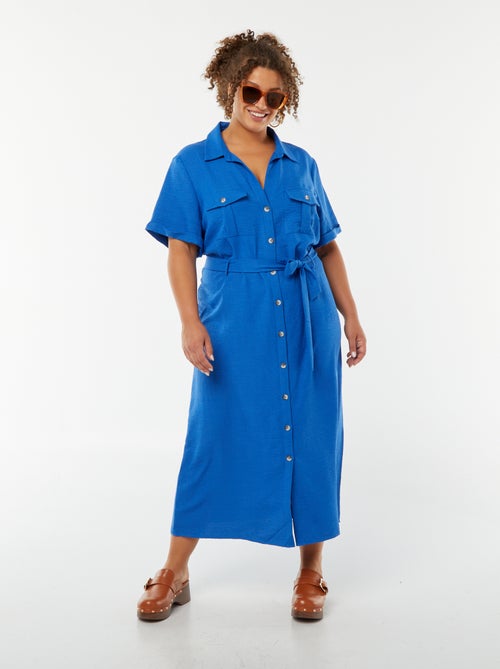 Vestido-camisa midi de manga curta com cinto - Kiabi