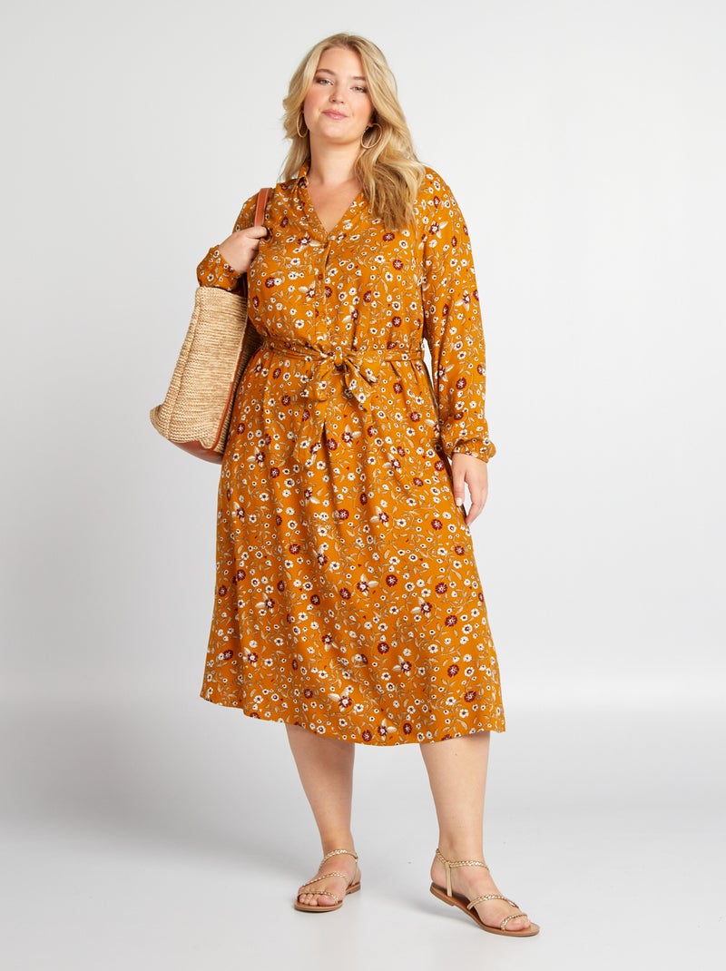 Vestido-camisa pelo joelho estampado all over CASTANHO - Kiabi