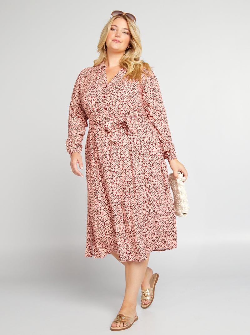 Vestido-camisa pelo joelho estampado all over VERMELHO - Kiabi