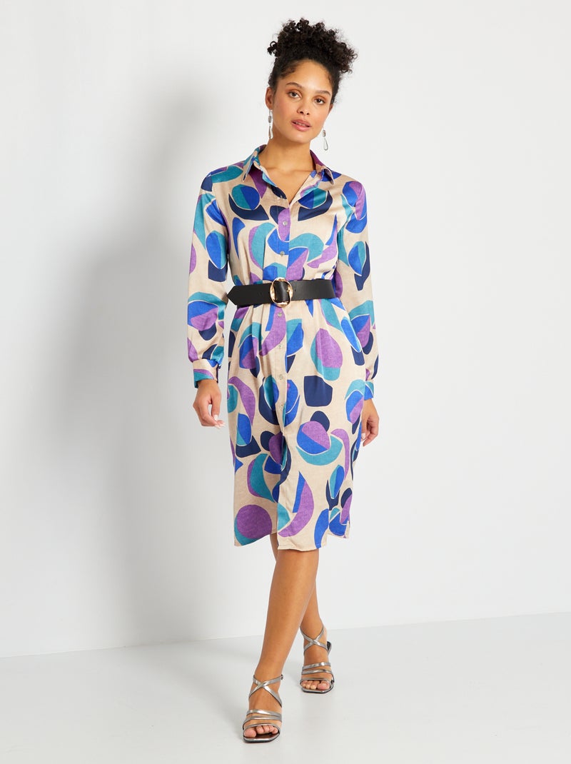 Vestido-camisa semi-comprido acetinado BRANCO - Kiabi
