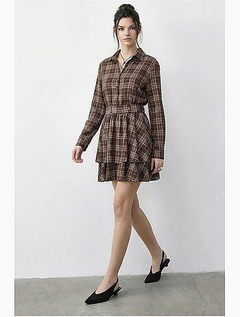 Vestido camisa xadrez com cinto lucci