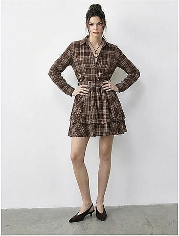 Vestido camisa xadrez com cinto lucci