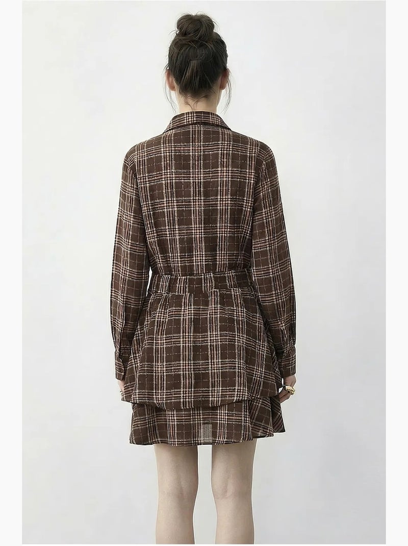 Vestido camisa xadrez com cinto lucci Castanho-chocolate - Kiabi