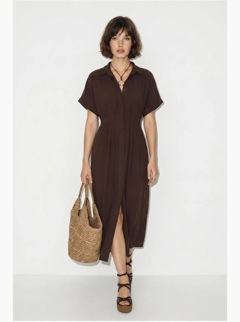 Vestido camisaria midi ajustado lucci Castanho - Kiabi