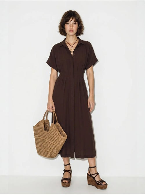 Vestido camisaria midi ajustado lucci - Kiabi Vestido camisaria midi ajustado lucci - Kiabi
