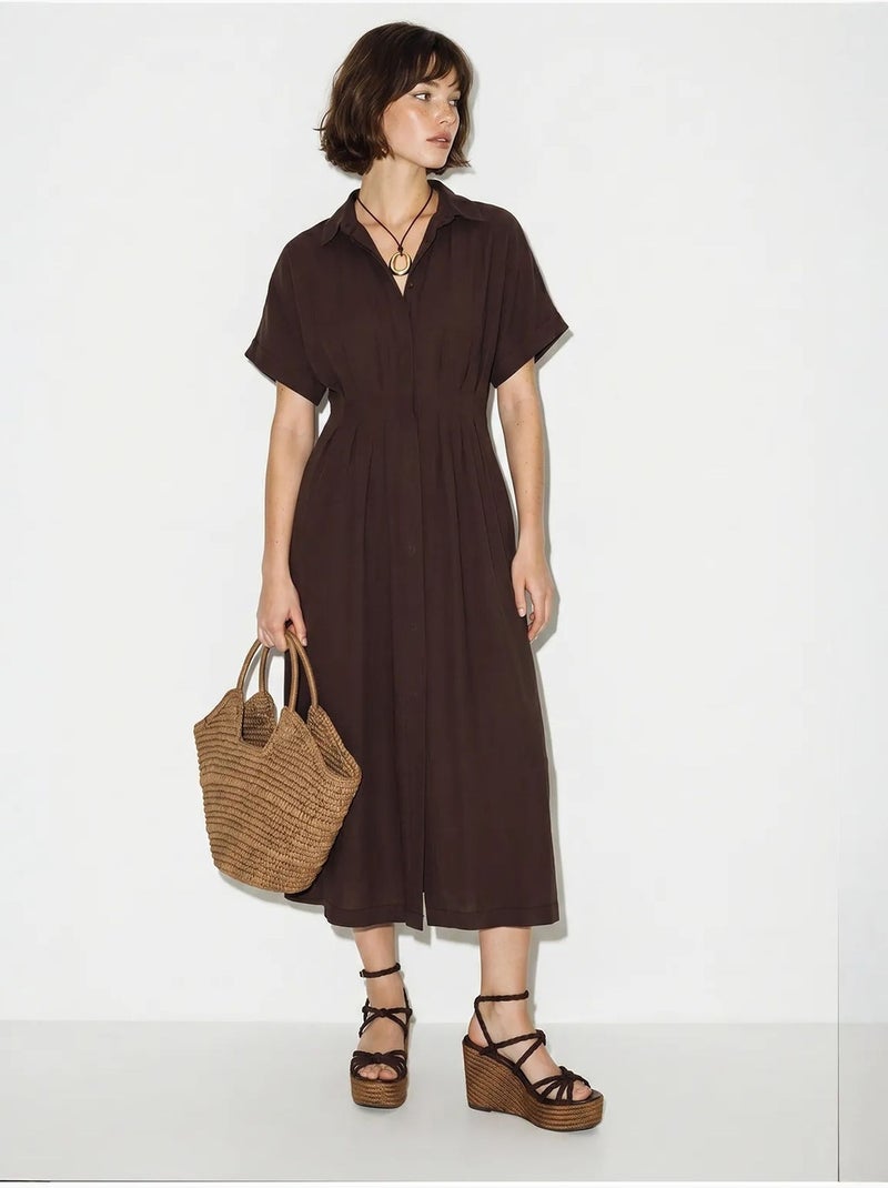 Vestido camisaria midi ajustado lucci Castanho - Kiabi