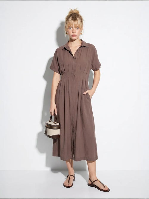 Vestido camisaria midi ajustado lucci - Kiabi Vestido camisaria midi ajustado lucci - Kiabi