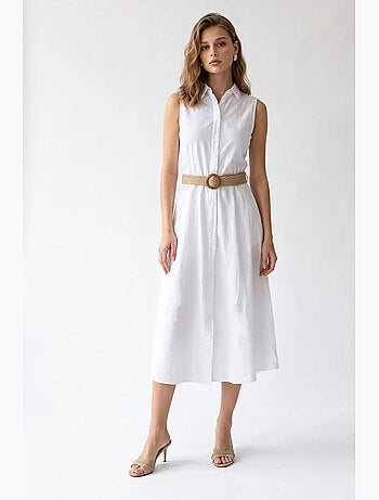 Vestido camisaria midi de popelina de algodão com cinto mixray