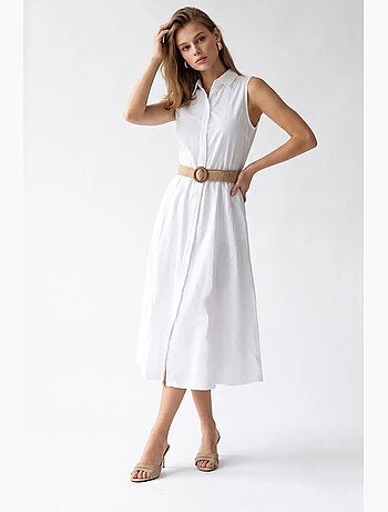 Vestido camisaria midi de popelina de algodão com cinto mixray