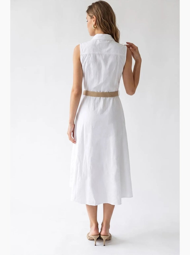 Vestido camisaria midi de popelina de algodão com cinto mixray Branco - Kiabi