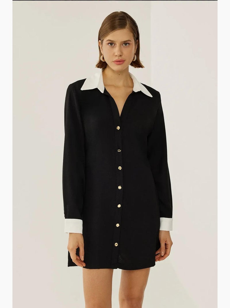 Vestido camiseiro abotoado hiccup Preto - Kiabi