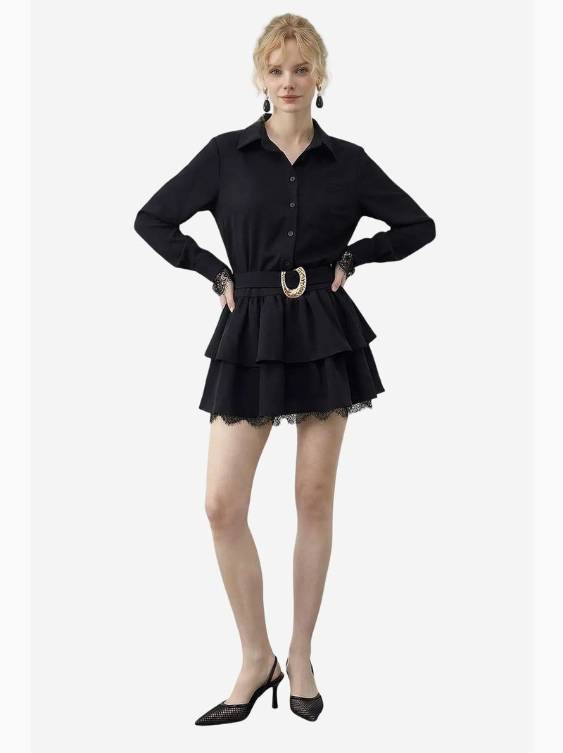 Vestido camiseiro com acabamento em renda lucci Preto - Kiabi