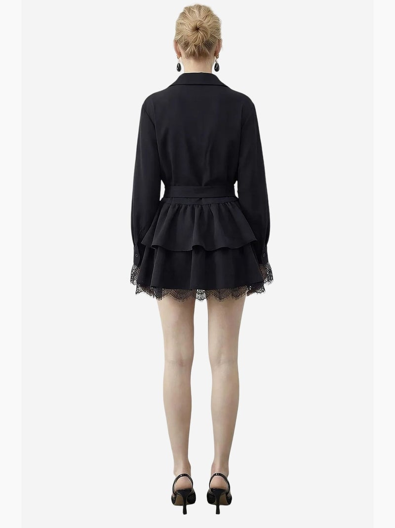 Vestido camiseiro com acabamento em renda lucci Preto - Kiabi