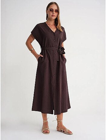 Vestido camiseiro com cinto mixray