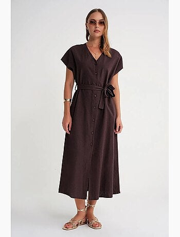 Vestido camiseiro com cinto mixray