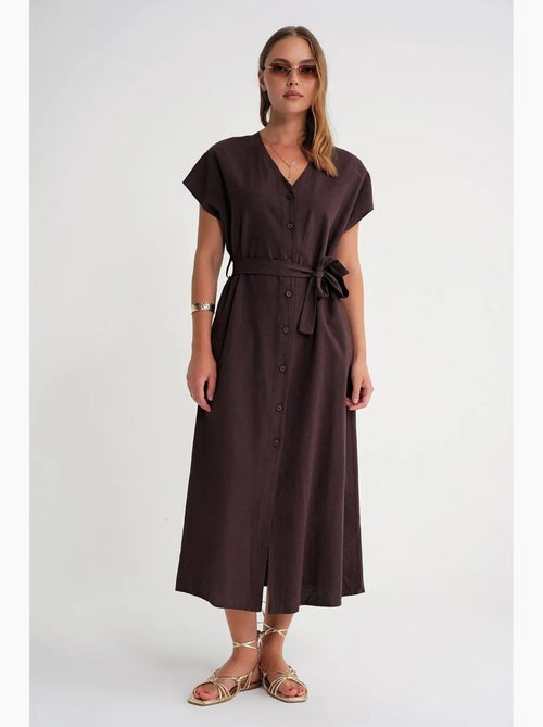 Vestido camiseiro com cinto mixray - Kiabi Vestido camiseiro com cinto mixray - Kiabi