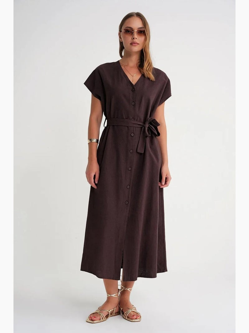 Vestido camiseiro com cinto mixray Castanho-claro - Kiabi