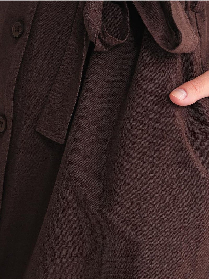 Vestido camiseiro com cinto mixray Castanho-claro - Kiabi