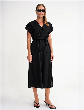 Vestido camiseiro com cinto mixray