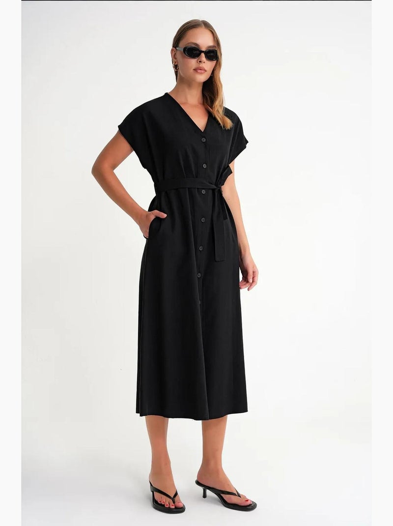 Vestido camiseiro com cinto mixray Preto - Kiabi
