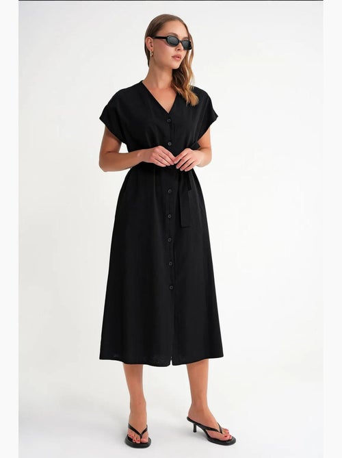 Vestido camiseiro com cinto mixray - Kiabi Vestido camiseiro com cinto mixray - Kiabi