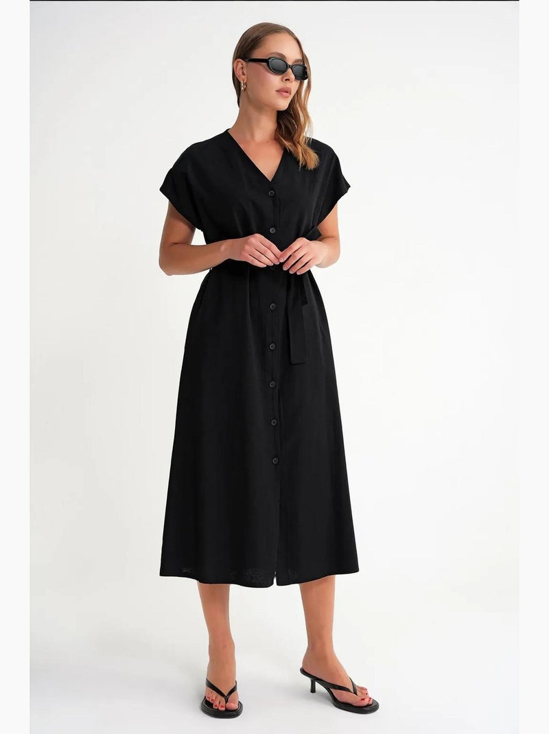 Vestido camiseiro com cinto mixray Preto - Kiabi